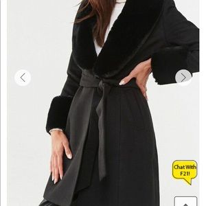 NWT Forever 21 faux fur collar wrap coat NWT